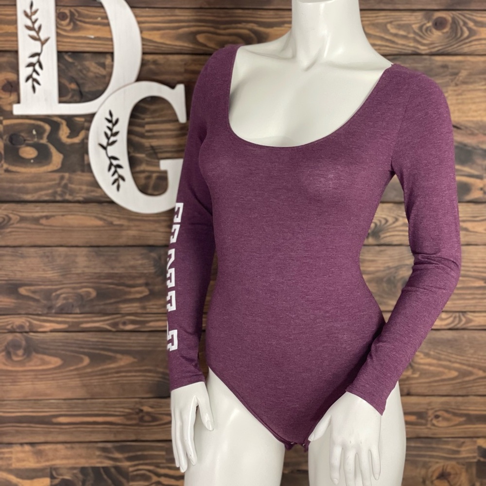 PINK VS | Scoop Neckline Bodysuit Long Sleeve Burgundy Maroon‎ Button Low Back